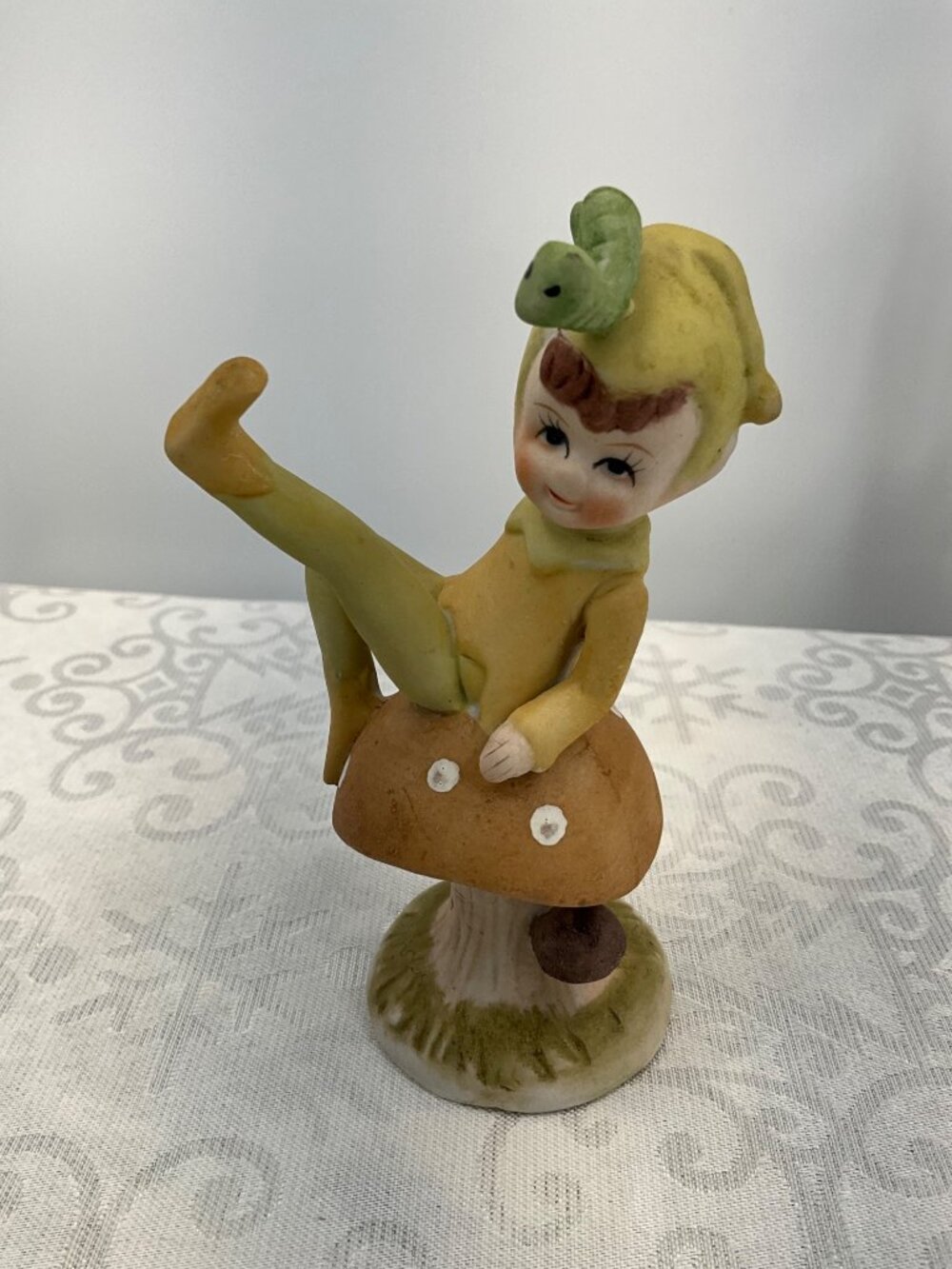 Vintage Pixie Elf on mushroom Porcelain